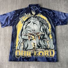 Vintage 2000s C'mon God Jesus Our Savior Big Print Artwork Y2K Aesthetic Streetwear Skater Blue Graphic Button Up Shirt Medium Mens Condition:  Excellent Used Condition  = No Flaws Measurements: Please see photos above for all measurements IF YOU BUY TWO OR MORE ITEMS USE THE CODE BUNDLE @ CHECK TO SAVE 20% WE SHIP WITHIN 24 HOURS AFTER PURCHASE! Please be aware that we do not offer free returns!! The Buyer is responsible for the cost of the return label. Follow us on TikTok & Instagram @findsno Blue Streetwear Shirt With Button Closure, Blue Button Closure Streetwear Shirt, Blue Collared Shirt For Streetwear, Blue Button Closure Shirt For Streetwear, 90s Style Blue Streetwear Shirt, Blue Button-up Shirt With Graphic Print, Blue Graphic Print Button-up Shirt, 90s Style Blue Shirt For Streetwear, Blue Graphic Print Hawaiian Shirt