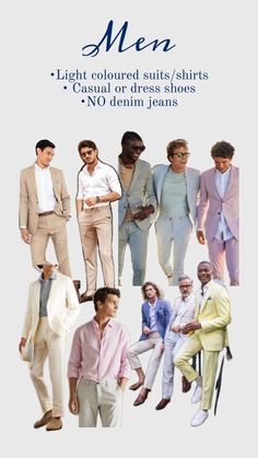 men's light colored suits / shirts - casual or dress shoes no denim jeans