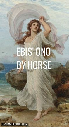 a painting with the words ebis - no by horse in front of a woman