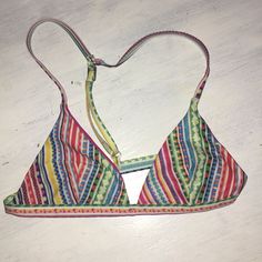 Beyoumini Bikini Top, Never Worn, Runs Small Strappy Multicolor Swimwear For Beach Party, Multicolor Strappy Beachwear Swimwear, Multicolor T-back Swimwear For Beach, Multicolor T-back Summer Swimwear, Multicolor Seamless Swimwear For Vacation, Multicolor T-back Swimwear, Multicolor Strappy Swimwear For Beach, Multicolor T-back Swimwear With Adjustable Straps, Colorful Triangle Top Swimwear For Beachwear