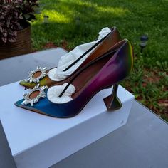 Amina Muaddi | Shoes | Amina Muaddi Heels | Poshmark Muaddi Shoes, Amina Muaddi Heels, Amina Muaddi Shoes, Butterfly Heels, Crystal Pumps, Amina Muaddi, Satin Heels, Green Ombre, Wedge Heel Sandals