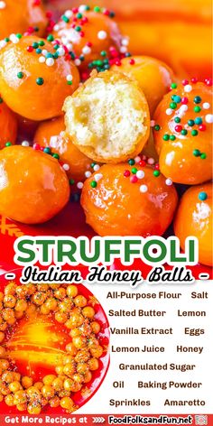 an advertisement for the italian honey balls recipe