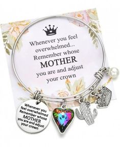 INSPIRATIONAL GIFTS FOR MOM: This mom bracelet including 5 charms, engraved charm that says whenever you feel overwhelmed remember whose mother you are and adjust your crown, crystal charm, cactus charm, crown charm and pearl charm, simple and thoughtful jewelry gift ideas for mom from daughter, daughter in law and son, definitely a great gift to celebrate a special day in her life! MOTHERS DAY GIFTS FOR MOM: This mother charm bracelet come with a beautiful gift card and a gift box, makes... Adjust Your Crown, Christmas Gifts For Aunts, Pink Christmas Gifts, Goddaughter Gifts, Crown Crystal, Crown Charm, Niece Gifts, Jewelry Gift Ideas, Gifts For Aunt