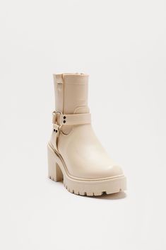 Available In Beige. Booties Hardware Detail Round Toe High Block Heel Imported | Wiley Heeled Booties in Beige size 6.5 by Fashion Nova Beige Boots With Buckle Closure For Spring, Beige Spring Boots With Buckle Closure, Cream Boots, Beige Fashion, Sweater Jumpsuit, Jean Top, Halloween Dress, Matching Dresses, New Shop