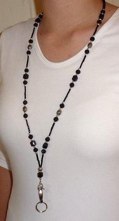 SUPER Slim Black Fashion Women's Beaded Necklace Lanyard 34 inches, Key and badge holder, Strong Black Beaded Adjustable Lanyards, Black Beaded Lanyards For Gift, Black Beaded Lanyards As Gift, Black Beaded Lanyard As Gift, Fashion Beading, Vogue Jewelry, Strap Mask, Orange Beach Alabama, Black Lanyard