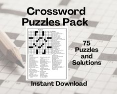 crossword puzzles pack 75 puzzles and solutions instant printable worksheet for kids