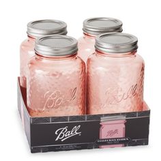 See the world through rose-colored glassware with these limited-edition Ball® Vintage Mason jars. These vintage-inspired, canning-safe Ball Mason jars will spark beautiful ideas and spread plenty of cheer. Whether you’re canning, decorating, storing, or crafting, you'll enjoy the rose color and nostalgic look of these collector’s jars. This set includes four 32 oz. Regular Mouth quart canning jars with lids and bands. The SureTight™ lids seal up to 18 months. Pink Mason Jars, Ball Jar, Vintage Mason Jars, Wide Mouth Mason Jars, Pint Jars, Ball Mason Jars, Colored Glassware, Mason Jar Centerpieces, Mason Jar Lids