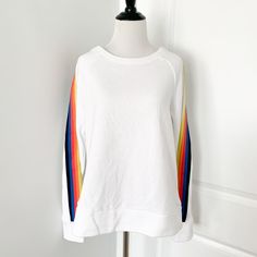 White Rainbow Sleeve Sweatshirt Brand New With Tags! Size Small White Color Block Sweatshirt For Loungewear, White Color Block Long Sleeve Tops, White Crew Neck Sweatshirt For Spring, White Long Sleeve Color Block Top, Rainbow Color Block Cotton Tops, White Color Block Crew Neck Sweater, Rainbow Cotton Top For Fall, White Sporty Color Block Sweater, White Color Block Sporty Top