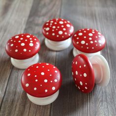 Hand painted mushroom cabinet dresser knobs Hand Painted Dressers, Baby Dresser, House Essentials, Whimsical Home, Mushroom Decor, Woodland Decor, Painted Dresser, Pink Kitchen, Nursery Room Inspiration