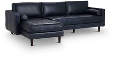 a black leather sectional sofa with footstools on an isolated white background for display