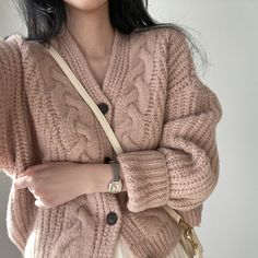 LANFUBEISI High Quality Vintage Solid Cardigan Crop Women V-neck Singl Fall Knit Sweater, Knit Sweater Coat, Loose Cardigan, Cardigan Crop, Cardigan Sweater Coat, Short Cardigan, Casual Sweater, Thick Sweaters, Sweater Coat