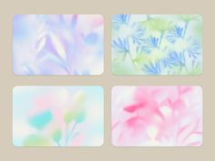 four square coasters with pastel colors and flowers in the middle one is blue, green, pink, and white