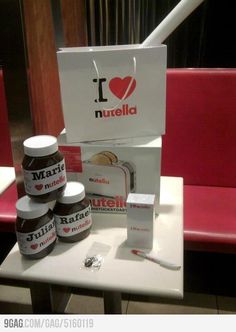 i love nutella products on display in a restaurant