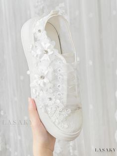 Lasaky - Ivory Lace Wedding Flats with Delicate Flower Detail and Lace-Up Closure – Perfect Bridal Footwear Spring Wedding Bridal Accessories In White, Spring Wedding White Bridal Accessories, White Lace Bridal Accessories For Bridal Shower, White Lace Wedding Shoes For Bride, White Floral Applique Wedding Dress, White Lace Wedding Shoes, Lace Wedding Flats, Ivory Bridal Shoes, Bridal Shoe