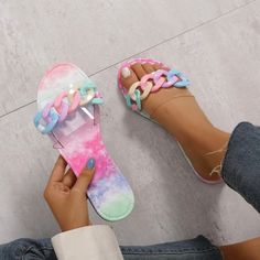 Carmen Sandals - Pastel - Foxy And Beautiful Trendy Beach Sandals With Chain Strap, Flat Sandals With Chain Strap For Beach, Beach Sandals With Chain Strap For Summer, Summer Vacation Sandals With Chain Strap, Trendy Multicolor Slides, Casual Sandals With Chain Strap For Vacation, Trendy Jelly Sandals For Vacation, Casual Multicolor Jelly Sandals, Casual Summer Party Slides