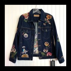 [Blanknyc] Dark Denim Jacket, Embroidery/Beads, Size Xs, 100% Cotton, Four Pockets Length - Approximately 22” From Shoulder Sleeve - Approximately 22” Chest - Approximately 17-1/2” Armpit To Armpit Flat This Beautiful Jacket Is Brand New With Tags Fitted Spring Denim Jacket With Multicolor Embroidery, Embroidered Dark Wash Winter Outerwear, Embroidered Dark Wash Outerwear For Winter, Embroidered Dark Wash Outerwear With Long Sleeves, Dark Wash Long Sleeve Embroidered Outerwear, Dark Wash Embroidered Long Sleeve Outerwear, Embroidered Dark Wash Denim Jacket For Spring, Spring Embroidered Dark Wash Denim Jacket, Fitted Outerwear With Embroidered Patch For Fall