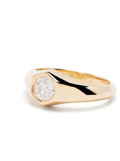 Lizzie Mandler Fine Jewelry 18kt Yellow Gold Knife Edge Diamond Signet Ring - Farfetch Gold Knife, Diamond Signet Ring, Gold Signet Ring, Gold Polish, Jewelry Inspo, Yellow Diamond, G H, Round Cut Diamond, Signet Ring