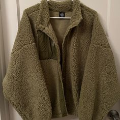 Great Condition, Never Worn. Runs Big/Oversized, More Like Medium/Large Cozy Khaki Outerwear With Pockets, Cozy Oversized Outerwear For Outdoors, Cozy Green Outerwear With Pockets, Green Jacket, Pacsun, Jackets & Coats, Jackets For Women, Running, Collage