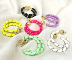 Enameled hoops. 18k triple gold plated. Washer Necklace, Light Green, Light Pink, Hot Pink, Gold Plate, Light Blue, Plating, Purple, Green