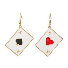 PRICES MAY VARY. Queen Heart Earrings——These red heart poker earrings are made of alloy,and enamel red heart.Asymmetric design is very fashionable. Queen Heart Accessories——Our classic earrings for women is use high-quality materials to make the necklace,which can ensure your comfortable use.Nickel free,lead free and hypoallergenic,safe and friendly to wearer.It does not cause redness and swelling to the wearer.Available in rose gold,white gold plating,a long time Keep Bright as New,High Quality White Metal Heart Earrings Gift, White Metal Heart Earrings For Gift, Novelty Heart-shaped Earrings For Gift, Novelty Jewelry For Valentine's Day Party, White Novelty Jewelry For Valentine's Day, Novelty White Jewelry For Valentine's Day, Valentine's Day Heart-shaped Novelty Earrings, Valentine's Day White Novelty Jewelry, Valentine's Day Novelty Dangle Earrings