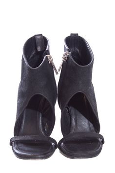 Open toe, suede heels with side zip closure, stiletto heels. This item is in good condition.Size: 38Heel: 4.5' Brand = Rick Owens Shoe Size = 38 Color = Black Condition = Good Item Number: 3666-109 Item ID: 108604 Category: Heels Suede Heels With Zipper Closure, Formal Leather Heels With Zipper Closure, Leather Heels With Zipper Closure For Formal Wear, Leather Heels With Zipper Closure For Formal Occasions, Suede Heels With Zipper Closure And Round Toe, Sleek Suede Heels With Sculpted Heel, Formal Open Toe Heels With Zipper Closure, Leather Heels With Zipper Closure For Evening, Evening Suede Boots With Ankle Strap