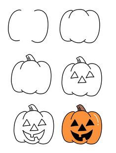 four pumpkins with faces drawn on them