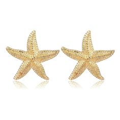 PRICES MAY VARY. Elegant Starfish Design: These gold starfish stud earrings are adorned with 'thorn' pave, capturing the essence of the sea and adding a touch of sophistication to your summer beach look. Premium Materials: Crafted from high-quality brass plated with 20k gold and featuring stainless steel posts, these earrings are hypoallergenic, ensuring safe and comfortable wear for sensitive ears. Versatile and Stylish: Perfect for any occasion, from beach vacations to casual outings, these ea Aquamarine Starfish Earrings, Summer Beach Looks, Starfish Design, Beach Earrings, Starfish Earrings, Summer Sunshine, Beach Vacations, Cute Halloween Costumes, Diy Clay Crafts