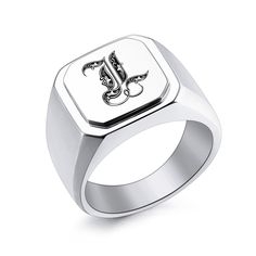 PRICES MAY VARY. Various Letter Styles: There are four letter styles of engraving: monogram letters, 1 initial & name, 3 letters, and short texts. Please select the type and size and enter the engraving text in the yellow button. Stylish Design: This ring is available in three colors: silver, gold and black. The square top of the ring stands out and gives it a cool and stylish look, and the simple design is suitable for most people. Durable Material: This signet ring is made of stainless steel w Letter Styles, Signet Ring For Men, Letter Rings, Ring Size Adjuster, Initial Name, Letter Ring, Square Top, Initial Monogram, Special Ring