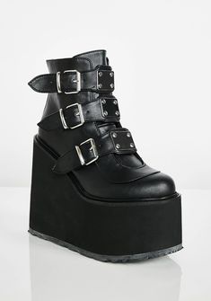 Demonia Matte Low Trinity Boots Trinity Boots, High Wedge Shoes, Ankle Boots Women, Pu Boots, Punk Boots, Summer Boots, Wedges Shoes, High Wedges, 2020 Fashion