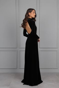 Evening Dress Velvet Dress Long Sleeve Bridesmaid Dress, A Line Dress Wedding Guest Dress, Backless Dress, Black Dress, Long Dress Long Sleeve, gown dress, reception dress, maxi dress elegant dress, formal dress, fall bridesmaid plus size dress, cocktail dress, party dress, maid of honor dress, occasion dress, wedding dress, engagement dress, long dress, mother of the bride. More velvet dresses you can find here: desirvale.etsy.com ❖ The material is quality, flexible and stretchy. ❖ Please read Long Sleeve Bridesmaid Dress, Black Bridesmaid, Velvet Dress Long, Velvet Bridesmaid Dresses, Black Backless Dress, Black Bridesmaids, Long Sleeve Velvet Dress, A Line Maxi Dress, Velvet Dresses