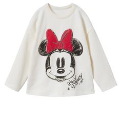 Zara Minnie Mouse Long Sleeve Shirt Brand New Size 12-18 Months Fall Cotton Mickey Mouse Tops, Fall Mickey Mouse Cotton Tops, Cute Minnie Mouse Crew Neck Shirt, Cute Minnie Mouse Shirt With Crew Neck, Cute Minnie Mouse Tops For Fall, Playful Long Sleeve Minnie Mouse Top, Cute White Winter Tops, Spring Cotton Mickey Mouse Top, Cute Long Sleeve Minnie Mouse T-shirt