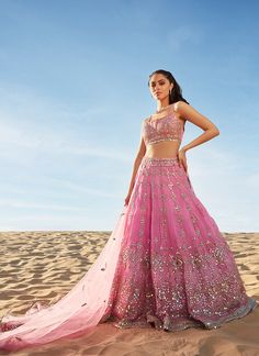 Pink Mirror Embroidered Organza Lehenga – Lashkaraa Ethnic Skirts, Mirror Work Dress, Lehenga Pink, Organza Lehenga, Traditional Indian Jewellery, Pink Mirror, Horizontal Lines, Embroidered Organza, Indian Couture