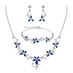 PRICES MAY VARY. 【SIZE】Necklace Length: 45cm (17.7")+ extra 5cm(2") adjustable, Necklace Pendant Size: 11cm(4.3")*2.4cm(0.9"); Bracelet Total Length: 18.5cm(7.2") + extra 5cm(2"); Earrings Size: 2.4cm(1")*1cm(0.4"). Weight: 20.2g.NOTE: manual measured, there will be a little different 【Material】 Made with high quality sparkling Cubic Zirconia, advanced Pave and Prong technology, protect it from easily losing stone, make it sparkling and shining all the time. 【Design】This bridal jewelry set is in Blue Wedding Jewelry Brides, Navy Blue Jewelry, Vine Necklace, Sapphire Jewelry Set, Blue Jewelry Set, Blue Wedding Jewelry, Earrings For Wedding, Wedding Jewelry Set, Real Jewelry