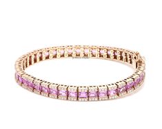 Pink sapphire emerald cut tennis bracelet in gold | Pink sapphire diamond bracelet | Emerald cut pink sapphire bracelet | Sapphire bracelet STONE DETAILS : ✦ Gemstone : Pink Sapphire ✦ Gemstone Type : Natural ✦ Gemstone Size : 4x3 MM ✦ Gemstone Shape : Emerald Cut ✦ Number of gemstones : 45 ✦ Gemstone Weight : 12-14 carats ✦ Gemstone Grade : AAAA DIAMOND DETAILS : ✦ Diamond Type : Natural ✦ Diamond Size : 1.00 mm ✦ Diamond Color : F-G ✦ Diamond Clarity : Slightly included ✦ Diamond Cut : Excelle Luxury Pink Sapphire Diamond-cut Jewelry, Luxury Pink Sapphire Jewelry With Diamond Cut, Emerald Cut Diamond Accented Bracelets As Gifts, Rose Gold Cubic Zirconia Jewelry In Baguette Cut, Rose Gold Cubic Zirconia Jewelry With Baguette Cut, Rose Gold Jewelry With Diamond Accents And Pink Sapphire, Rose Gold Jewelry With Pink Sapphire And Diamond Accents, Fine Jewelry Rose Gold Baguette Cut, Rose Gold Baguette Cut Fine Jewelry