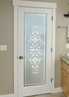 frosted glass interior door Contemporary Interior Doors Glass, Interior Doors With Glass Panels Painted, Painted Interior Doors With Glass Panels, Glass Interior Doors For Closet, Interior Bathroom Doors With Glass Panels, Frosted Glass Double Interior Doors, Washroom Door Design, Bathroom Doors Ideas, Frosted Bathroom Door