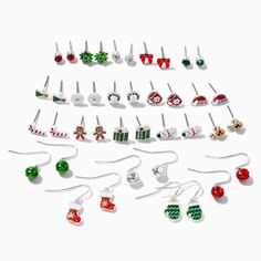 Claire's Classic Christmas Mixed Stud & Drop Earring Set - 20 Pack Gingerbread Reindeer, Crown Hair Clip, Sensitive Ears Earrings, Piercing Kit, Flower Crown Hairstyle, Christmas Mix, Special Occasion Hairstyles, Hair Gift, Word Bracelet