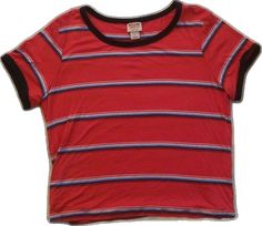 90s Red Crew Neck Top, Red Crew Neck Top 90s Style, Red 90s Style T-shirt For Summer, Red 90s Style Summer T-shirt, 90s Striped T-shirt For Summer, Striped 90s Style T-shirt For Summer, Striped 90s Style Summer T-shirt, Striped Tshirt, 90s Style