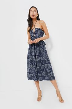 Navy White Daytona Midi Dress Summer Style Guide, Cocktail Attire, Navy Midi Dress, The Navy, Bandana Print, Office Fashion, Navy White, Sunny Days, Day Dresses