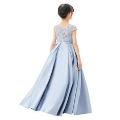 The elegant bodice is made of delicate floral lace and illusion neckline with cap sleeves. The satin skirt has 3 layers, top 1 layer is made of satin, 2nd layer is a netting attached to the 3rd layer for additional fullness, the 3rd layer is a satin lining to bring comfort to your little girl while wearing the dress. Size: 8.  Color: Blue.  Gender: female.  Age Group: kids. Birthday Princess Dress, Girls Sequin Dress, Junior Girl Dresses, Flower Girl Dresses Blue, Tulle Tutu Dress, Girls Tulle Dress, Girls Lace Dress, Fancy Gowns