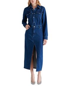 in stock Long Sleeve Denim Dress, Button Front Maxi Dress, Contemporary Dresses, Denim Maxi, Collar Neck, Daytime Dresses, Maxi Dresses Casual, Dillard's, Medium Blue