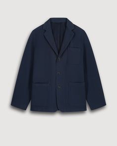 Men's slightly fitted slack jacket with a chest pocket, front patch pockets, and a 3-button closure. Navy Semi-formal Outerwear With Pockets, Indigo Button-up Workwear Outerwear, Semi-formal Blue Tweed Jacket With Welt Pockets, Blue Button-up Outerwear With Pockets, Navy Button-up Outerwear With Welt Pockets, Fitted Slacks, Mens Navy, Summer Collection, Casual Style