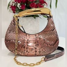 Like New Condition,Has Light Scuffs On The Handle. Size:Mini (9x7.5x3”) Tom Ford Bianca Gradient Python Mini Hobo Sculptural Metal Handle Detachable Chain Strap With Leather Pad Hand, Elbow, Shoulder And Crossbody Carry Top Zip Closure 1 Compartment Lining: Microfiber Handle Drop: 10 Cm Shoulder Strap Drop: 55 Cm Dimensions: 23x19x8 Cm 100% Python Skin Tom Ford Bags, Mini Hobo Bag, Evening Clutches, Python Skin, Evening Clutch, Hobo Bag, Chain Strap, Python, Tom Ford