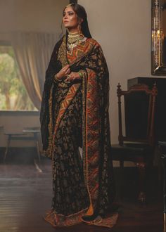 Designer bridal saree with multi work in black color # B3336