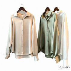 Lasaky - Luxurious Long-Sleeve Snowflake Knit Top for Women Satin Shirts For Women, Khaki Blouse, Blouse Korean Style, Pijamas Women, Satin Bluse, White Long Sleeve Shirt, Vintage Blouse, Satin Shirt, Satin Blouse