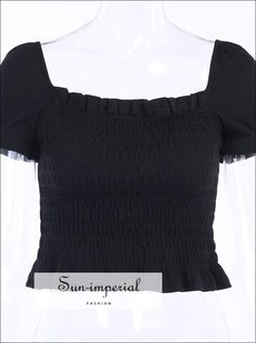 Vintage Black Elastic Women Summer Blouse Square Collar Ruffle Flare Sleeve Crop top Imperial Fashion, Summer Blouse, Summer Blouses, High Fashion Street Style, White Crop Top, Black Crop Tops, Flared Sleeves, Elegant Style, Short Outfits