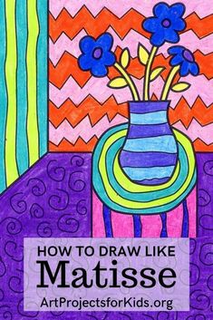 an art project with the title how to draw like matissee, in purple and blue