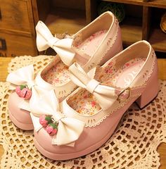 Bowknot Shoes, Dr Shoes, Cosplay Boots, Kawaii Shoes, Bow Heels, Bow Shoes, White Heels, Pink Shoes, Pretty Shoes