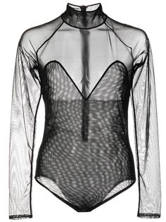 Fleur Du Mal mesh-panel Mock Neck Bodysuit - Farfetch Mock Neck Bodysuit, Bodysuit Designs, Bodysuit Black, Airport Fashion, Kpop Fashion Outfits, Mesh Panel, Party Looks, Kpop Fashion, Socks And Hosiery