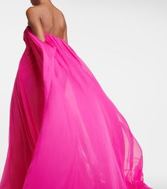 Silk Gown in Pink - Valentino | Mytheresa Pre-draped Silk Strapless Dress, Pre-draped Strapless Silk Gown, Strapless Silk Gown For Gala, Pre-draped Silk Chiffon Evening Dress For Gala, Pre-draped Strapless Gown With Sweep Train, Strapless Silk Gown With Ruched Bodice, Silk Strapless Gown With Ruched Bodice, Silk Strapless Dress With Pleated Bodice, Flowy Pre-draped Evening Dress For Party