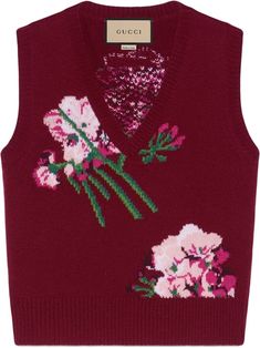 Gucci floral-intarsia Wool Vest size M Gucci Knitwear, Gucci Floral, Wool Vest, Merino Wool Sweater, Red Wool, Sweater Vest, Fashion Inspo Outfits, Wardrobe Essentials, Tank Top Fashion